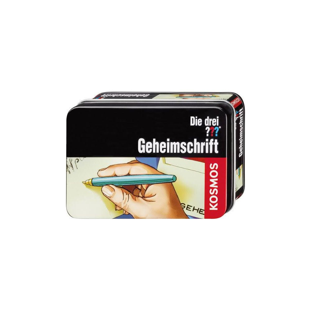 Eine Hand hält einen Stift über ein Blatt Papier mit der Aufschrift 'Geheimschrift'.