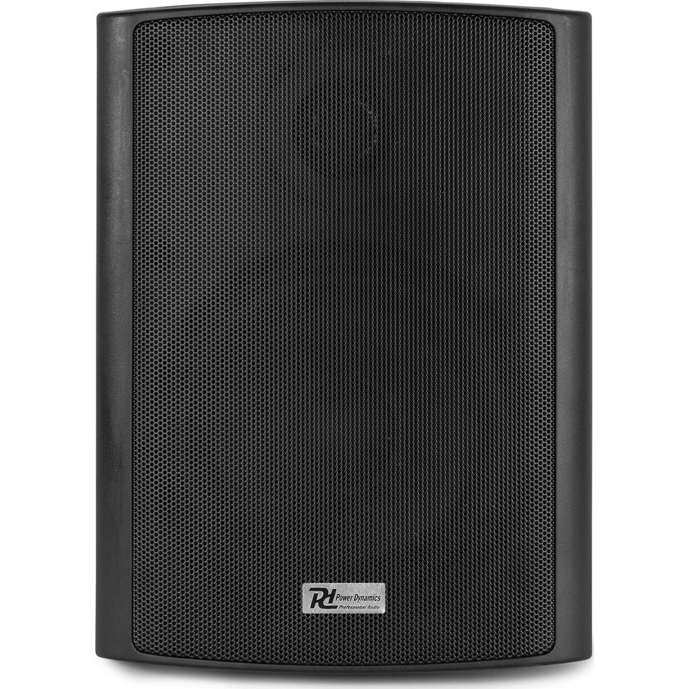 Altavoz negro con rejilla de malla y logo abajo a la derecha.