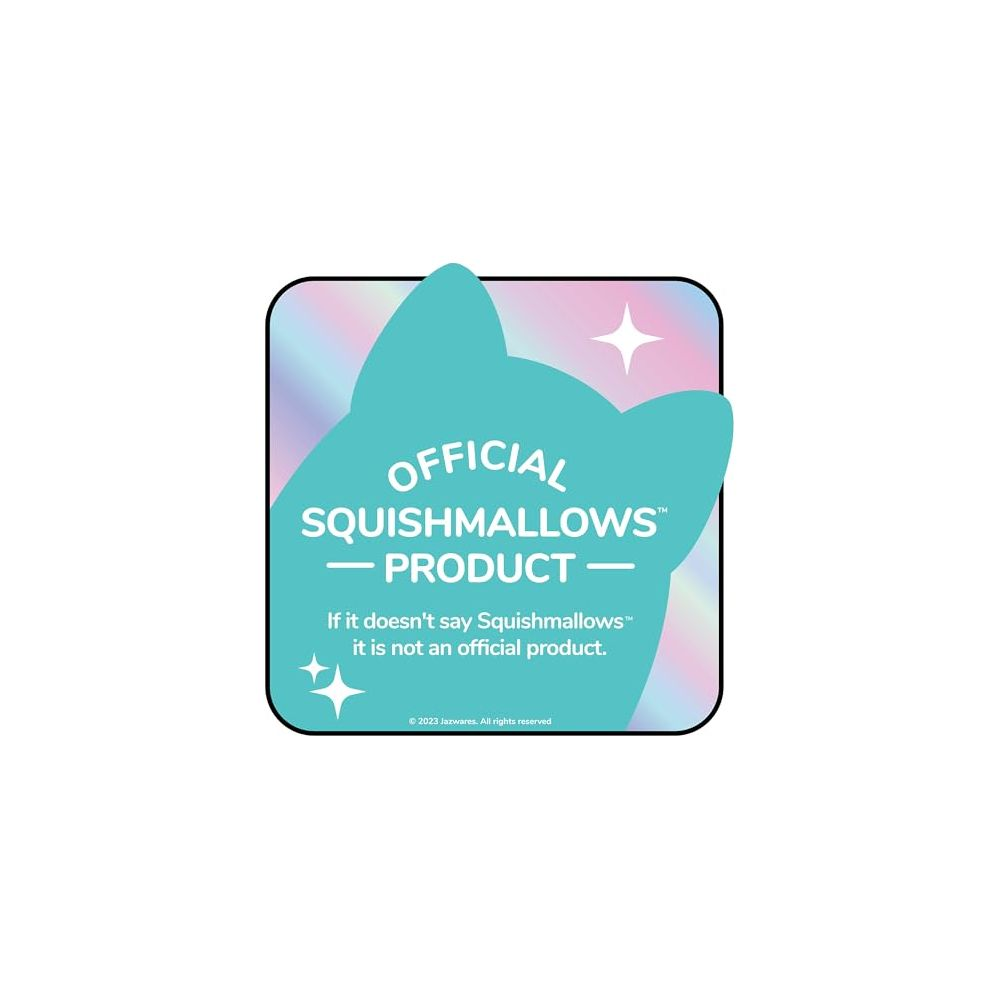 Sceau officiel du produit Squishmallows avec design d'oreilles de chat.