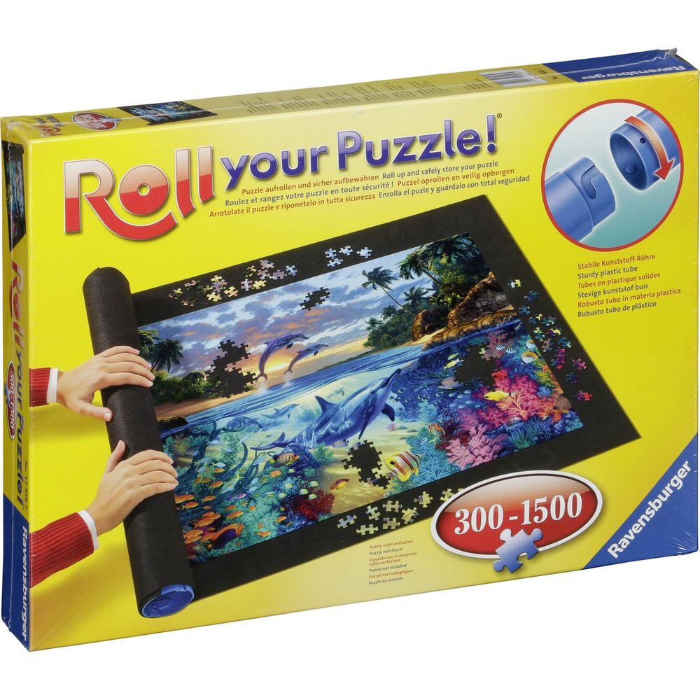 Ravensburger Puzzle-Rollmatte mit Delfinmotiv und Aufbewahrungsrohr.