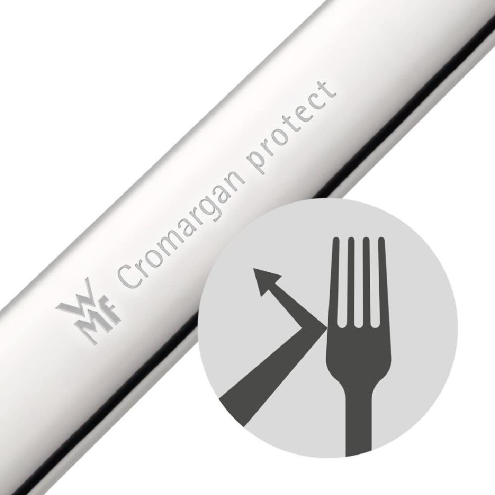 Gros plan d'une fourchette avec symbole de protection et texte Cromargan protect.