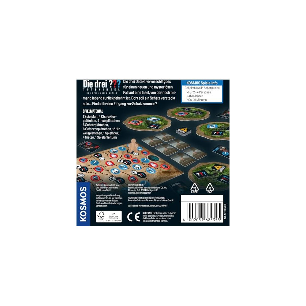 Gioco da tavolo "I tre???" con tabellone, figure e materiale di gioco. Tema caccia al tesoro.