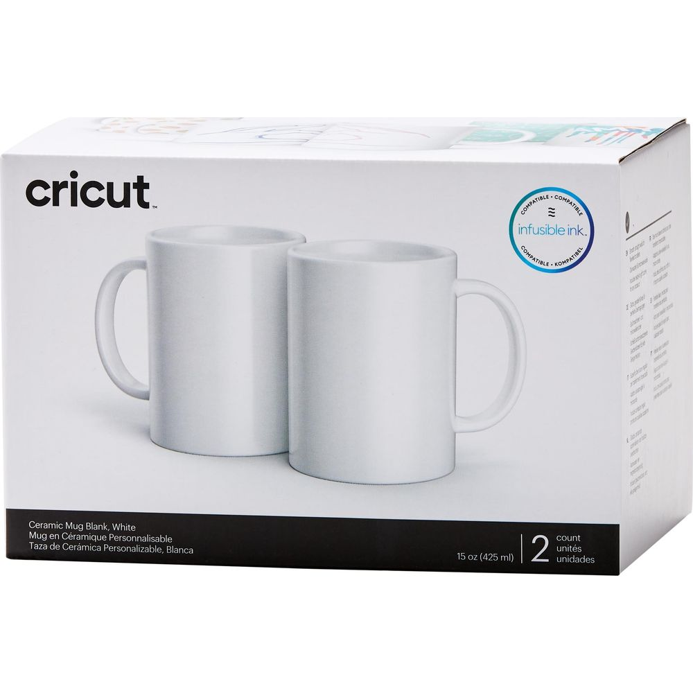 Scatola Cricut con due tazze in ceramica bianca, 15 oz.