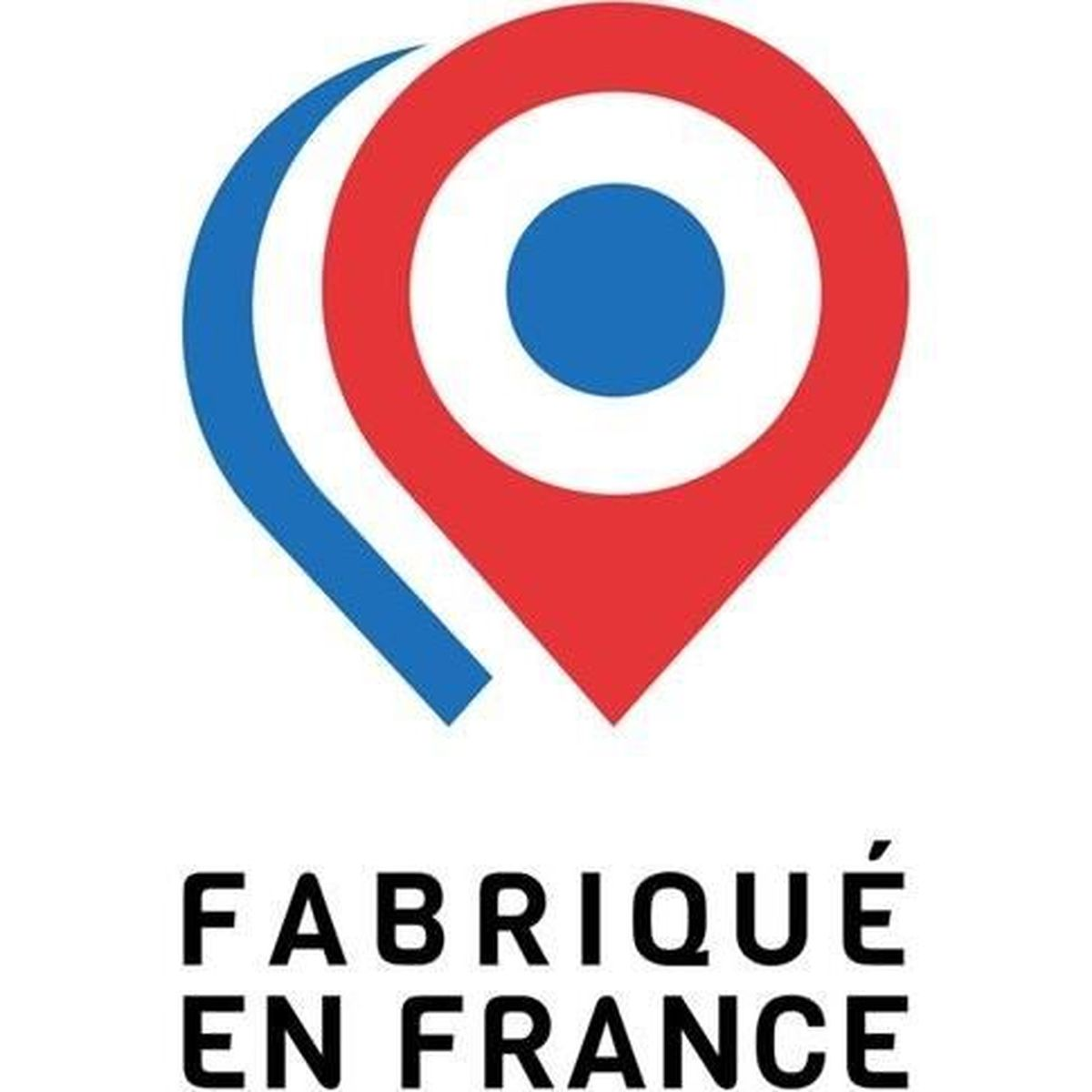Logo: Roter und blauer Pin mit weißem Kreis, darunter FABRIQUÉ EN FRANCE.