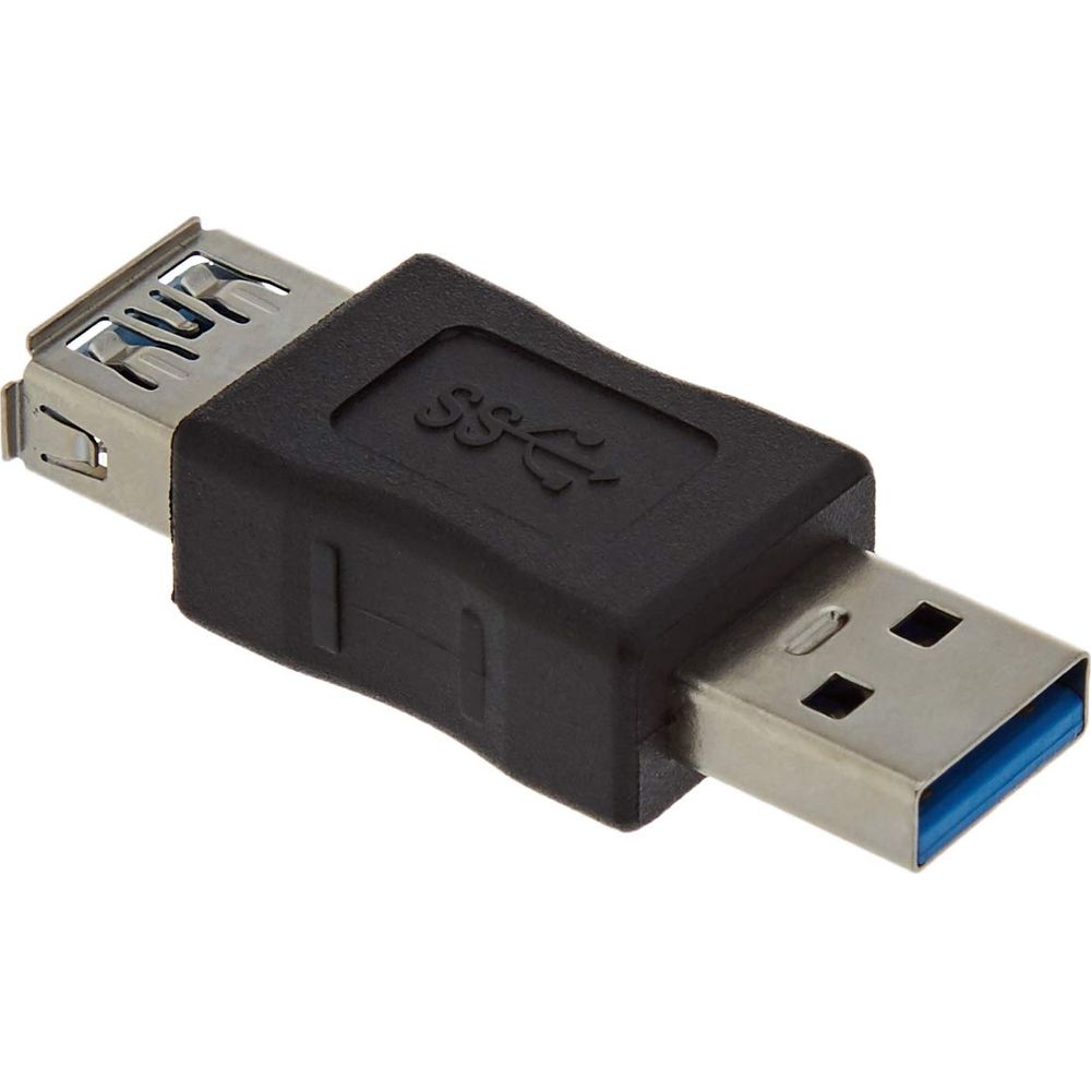Czarny adapter USB 3.0 z gniazdem i wtyczką.