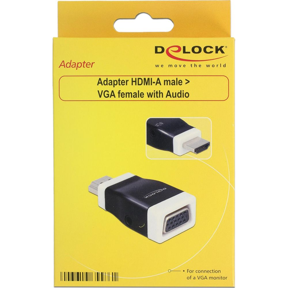 Adattatore DeLOCK da HDMI a VGA con audio per collegare un monitor.