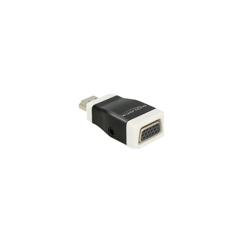 Un adattatore bianco e nero con porte HDMI e VGA.