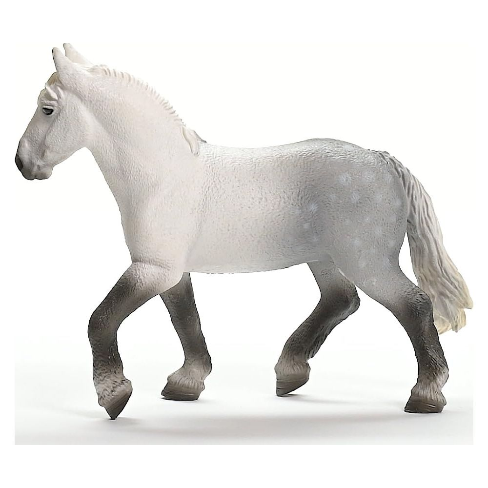 Szary koń z ciemnymi nogami i plamami na grzbiecie.