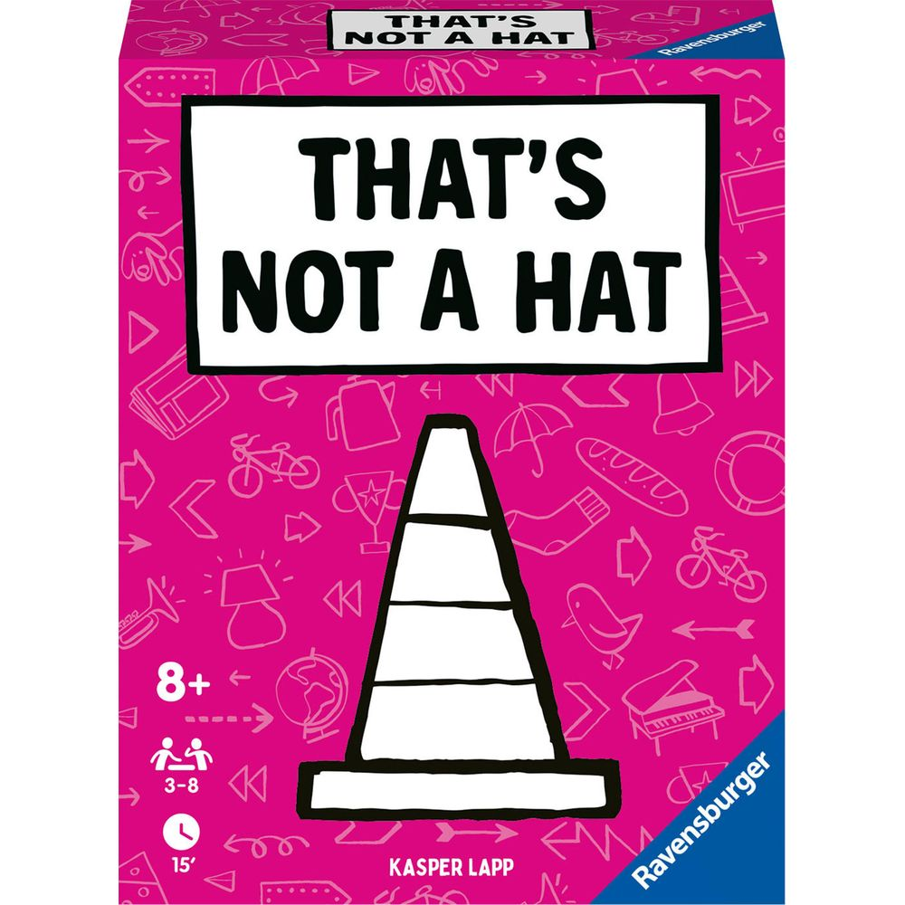 Spielverpackung mit dem Titel "That's Not a Hat", pink mit Illustrationen.