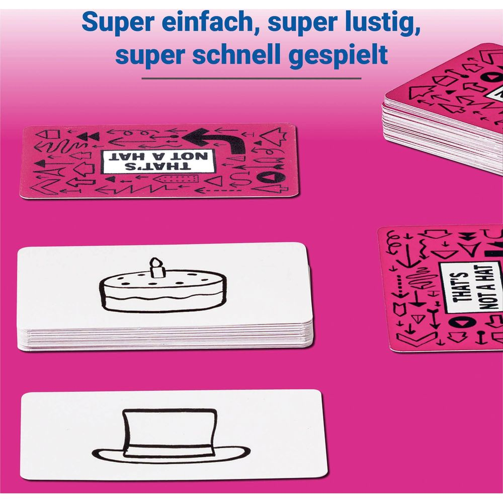 Spielkarten mit einem Kuchen, einem Hut und Pfeilen.