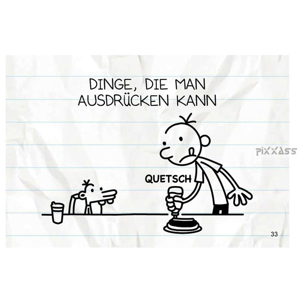 Ein Junge drückt auf einen Knopf, ein Hund trinkt aus einem Becher.