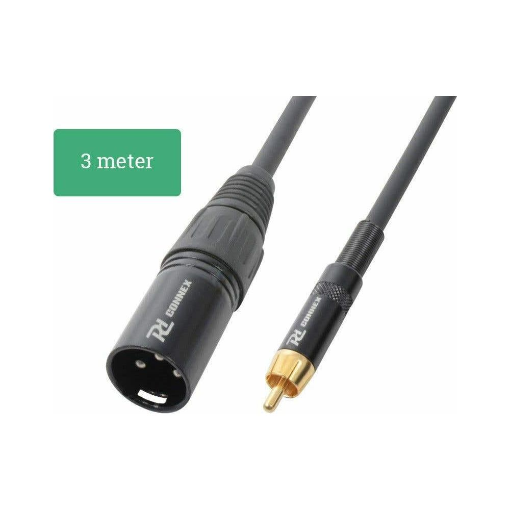 Cable de 3 metros con conectores XLR y RCA, negro.