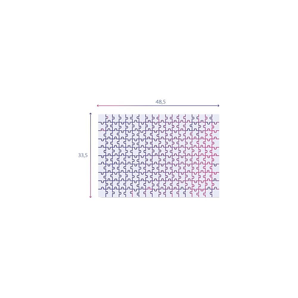 Un puzzle da 48,5 x 33,5 cm con sfumatura da blu a rosa.