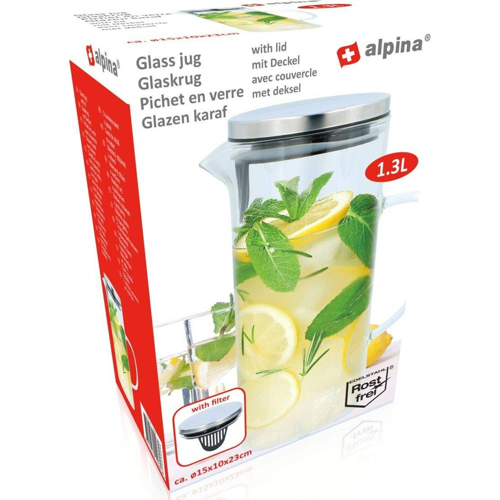 Caraffa di vetro con fette di limone, menta e cubetti di ghiaccio. 1.3L.
