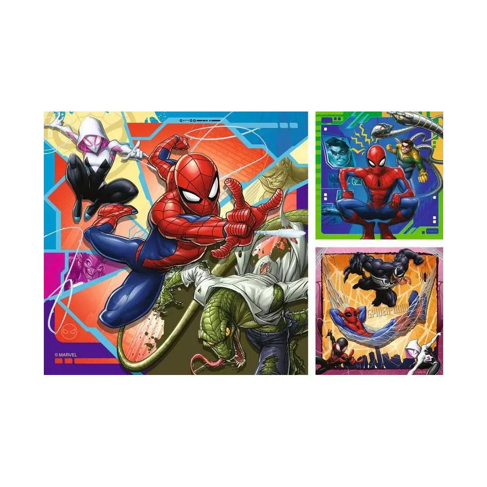 Spider-Man, Ghost-Spider, Lizard, Venom und andere Helden kämpfen.