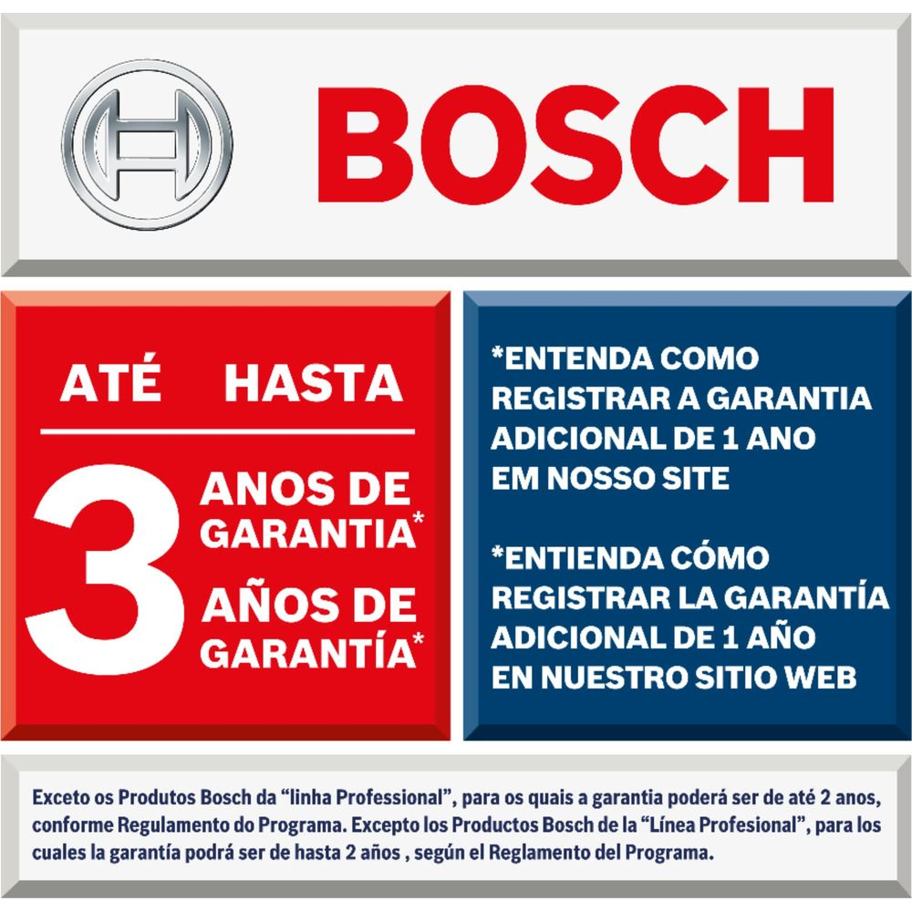 Bosch Logo mit 3 Jahren Garantie und Registrierungshinweisen.