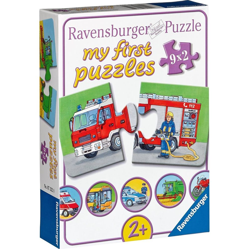Puzzle Ravensburger: Moje pierwsze puzzle, wóz strażacki i strażak.