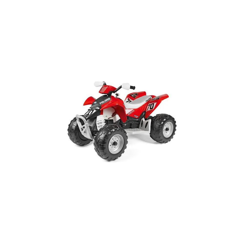 Un quad rosso e nero con ruote grandi, con il numero 70.