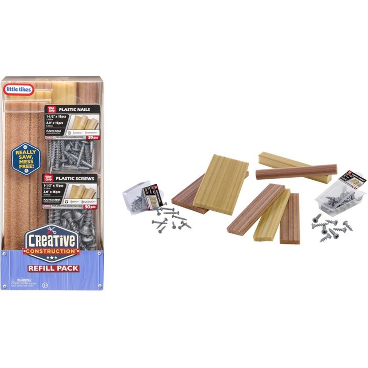 Little Tikes Bauspielzeug-Set mit Holzstücken, Nägeln und Schrauben.