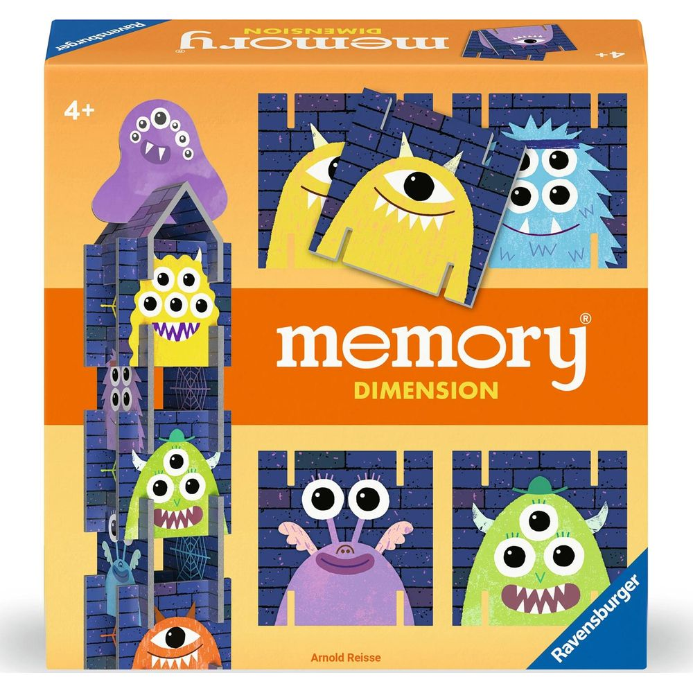 Ravensburger Memory Dimension Spielbox mit bunten Monstern und Türmen.