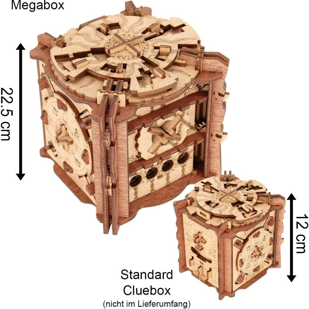 Due scatole puzzle in legno, una grande (22,5 cm) e una piccola (12 cm).