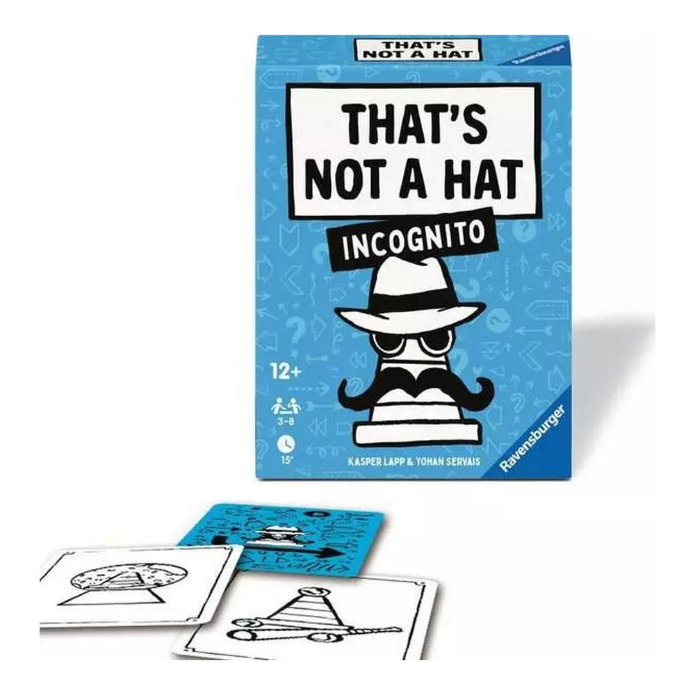 Pudełko gry 'That's Not a Hat Incognito' z kartami. Wiek 12+.