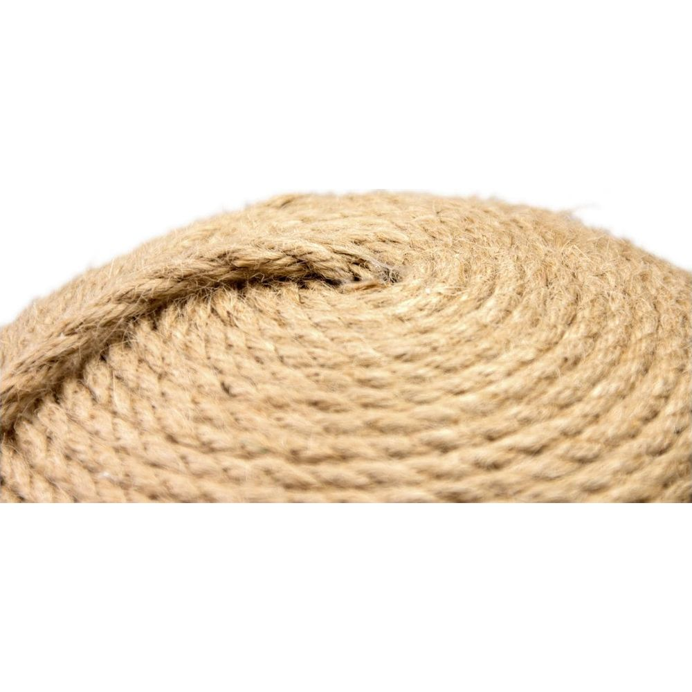 Eine Rolle aus grobem, braunem Garn, aufgerollt in einer Spirale.