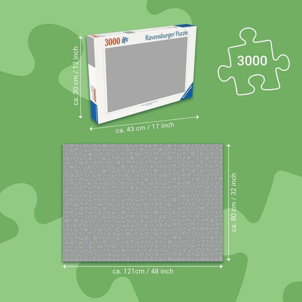 Puzzle Ravensburger 3000 pièces, 121x80cm. Boîte 43x30cm.