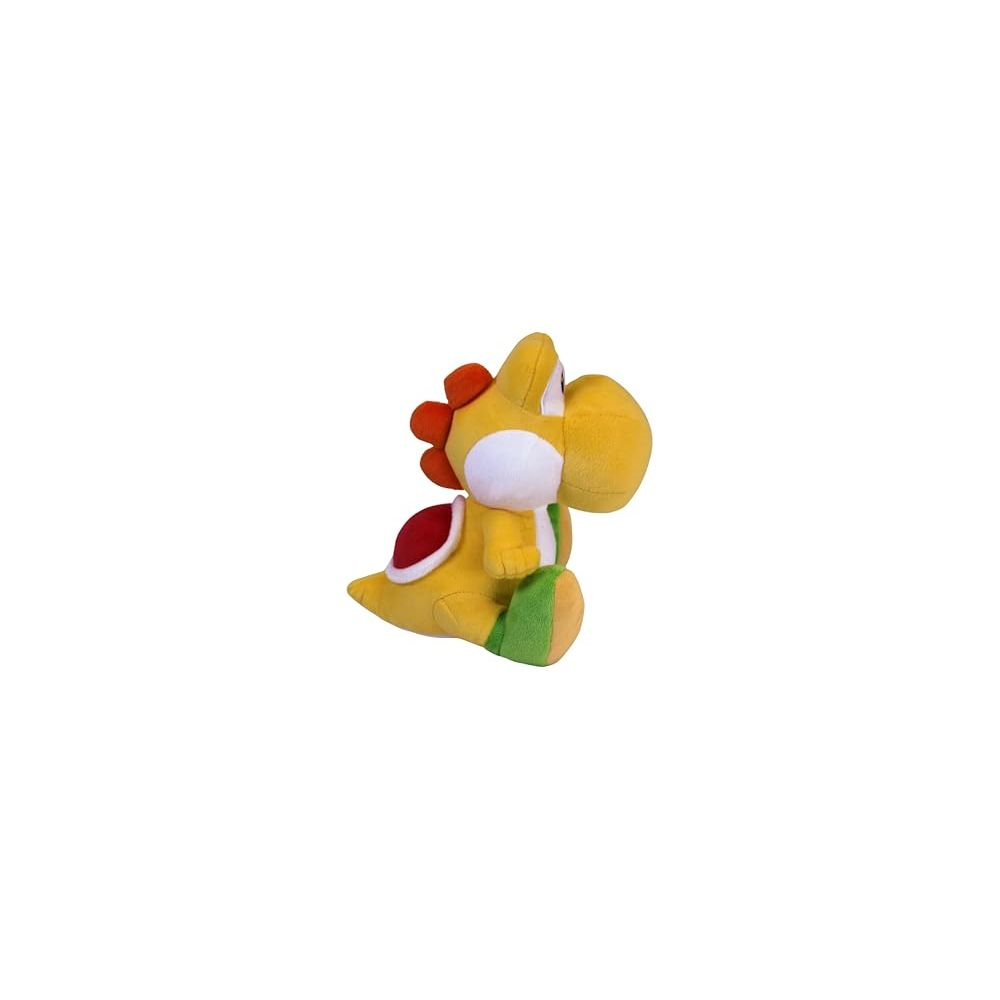 Gelber Yoshi Plüsch mit rotem Schild auf dem Rücken.