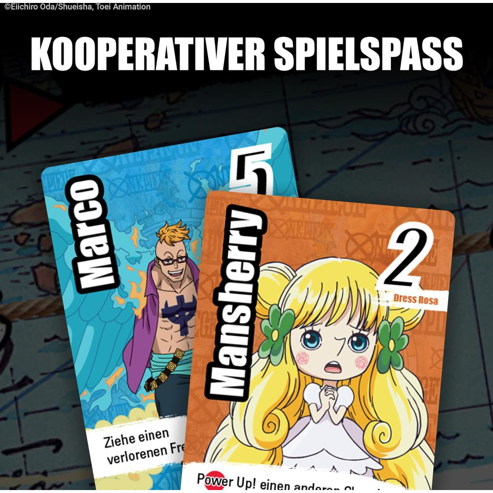 Spielkarten mit Marco und Mansherry vor einem Hintergrund mit einer Karte.