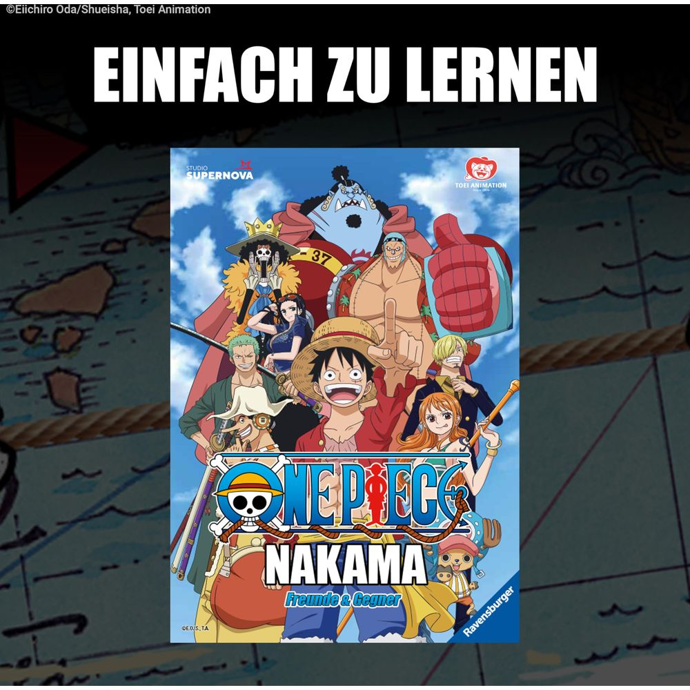 Anime-Charaktere von One Piece, mit Luffy im Vordergrund.
