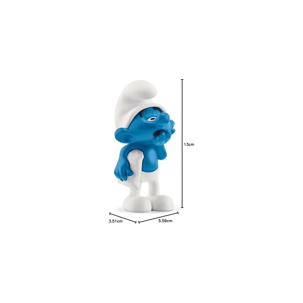 Figurine de Schtroumpf bleue, chapeau blanc, 13 cm de haut.