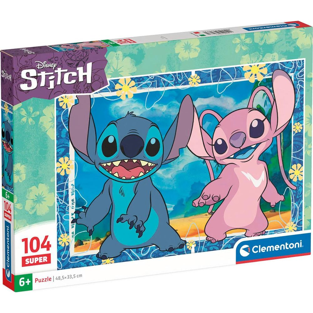 Stitch i Angel z Disney na pudełku z puzzlami.