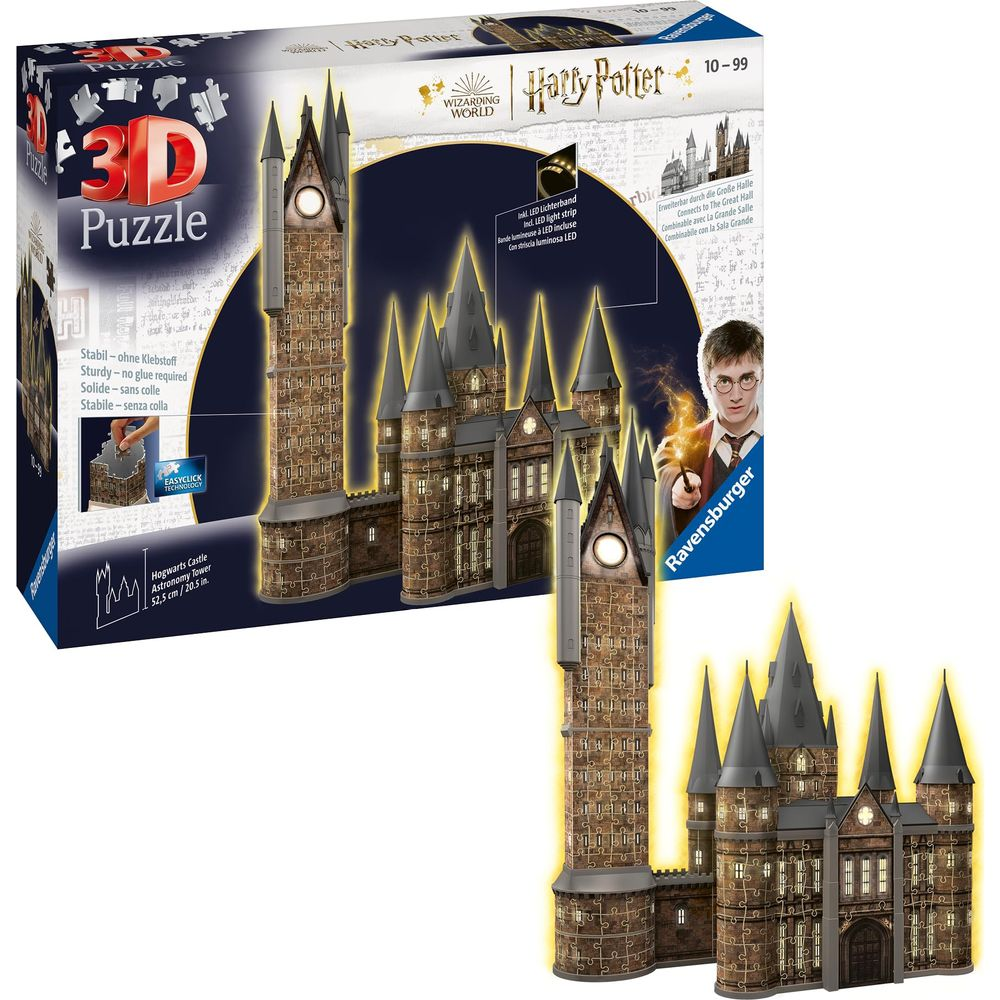 Puzzle 3D Ravensburger Zamku Hogwart z Harry'ego Pottera, Wieża Astronomiczna z LED.