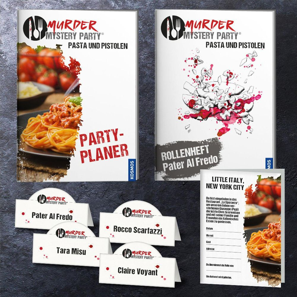 Murder Mystery Party: Planner per feste, libretto ruoli e biglietti nome con pasta.