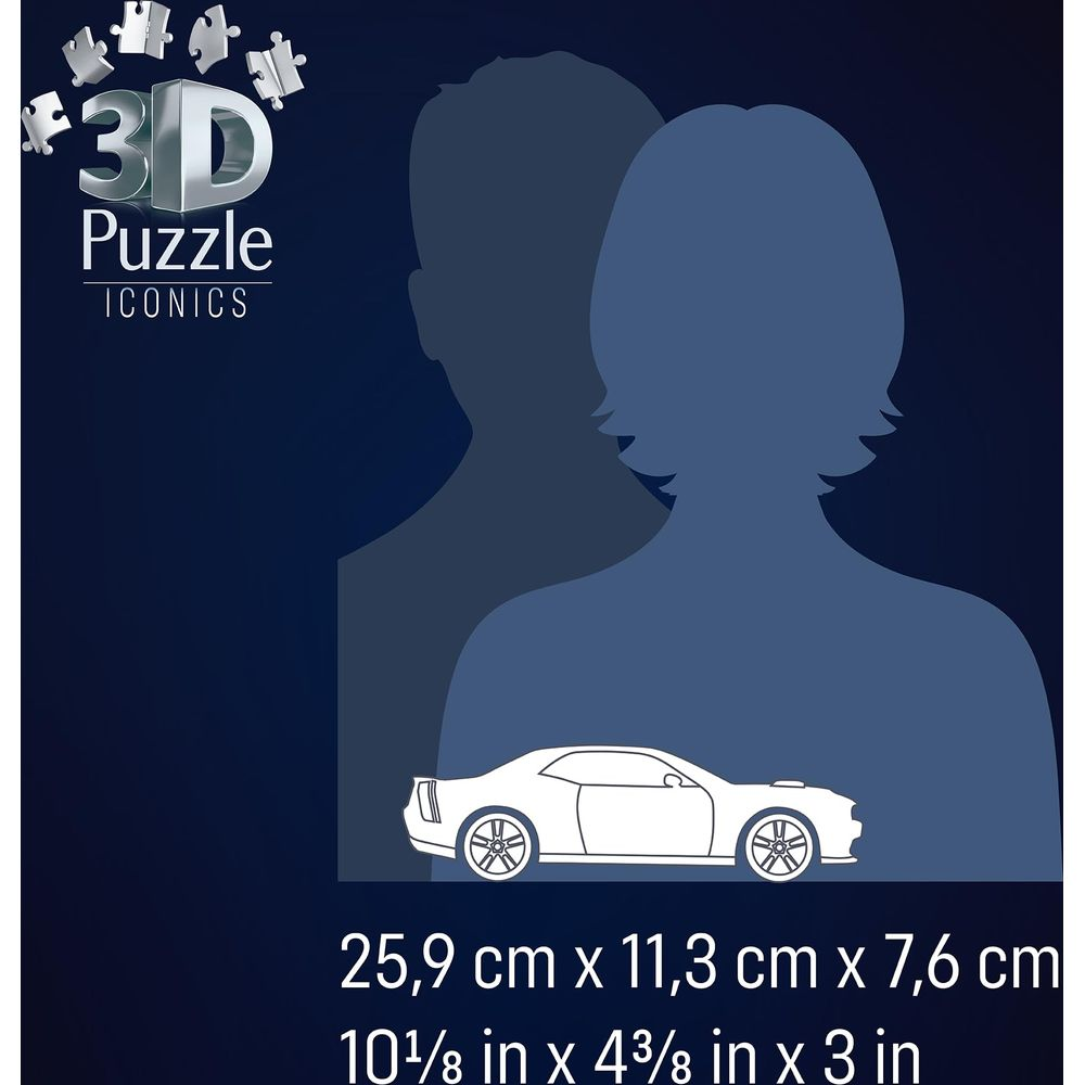 3D Puzzle Iconics: Silhouette von Personen und Auto. Maße: 25,9 x 11,3 x 7,6 cm.