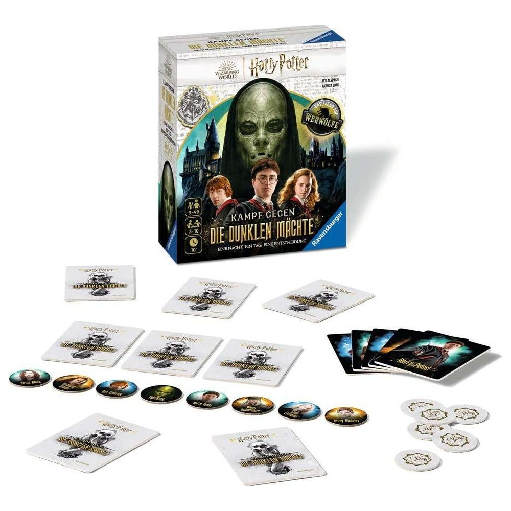 Jeu de société Harry Potter 'Combat contre les Forces Obscures' avec pions, cartes et jetons.