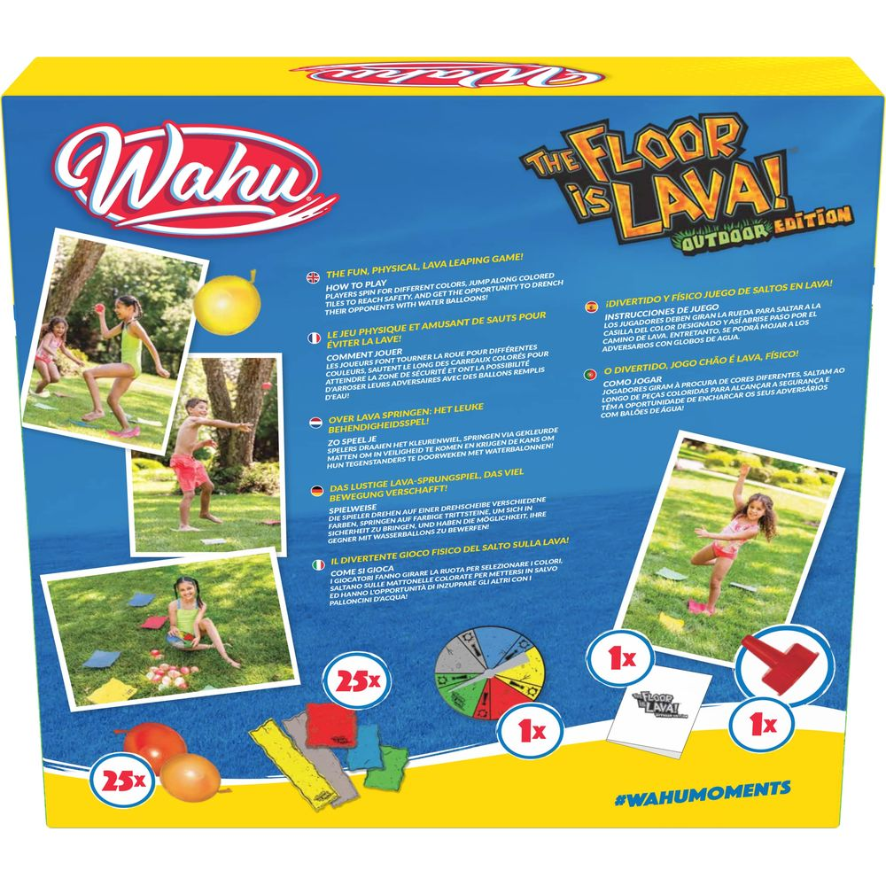 Il gioco mostra bambini che saltano su tessere colorate. Include pezzi e palline.