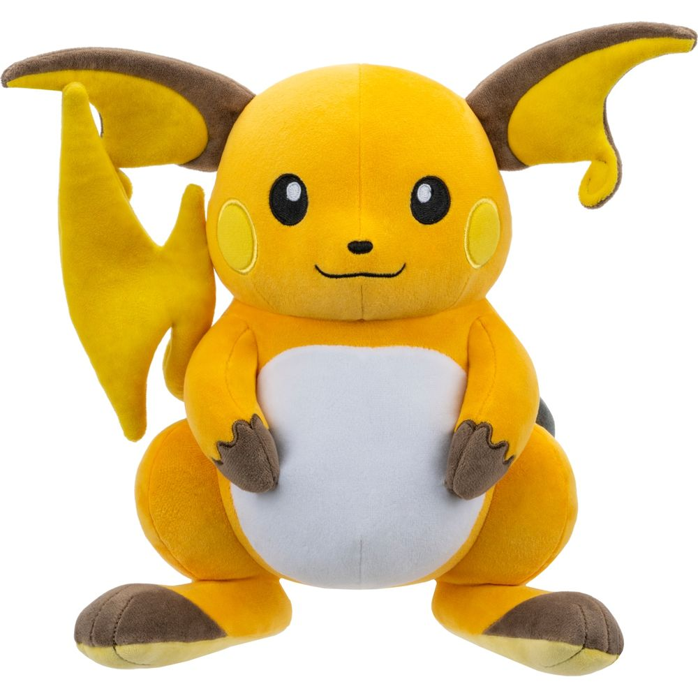 Ein gelber Plüsch-Raichu mit braunen Ohren und einem Blitzschwanz.