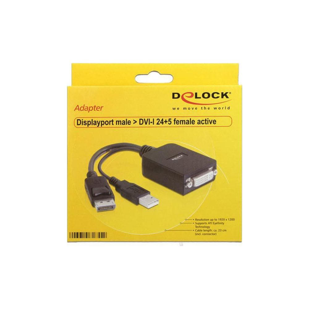Adaptateur Delock : Displayport mâle vers DVI-I femelle, 24+5, noir.