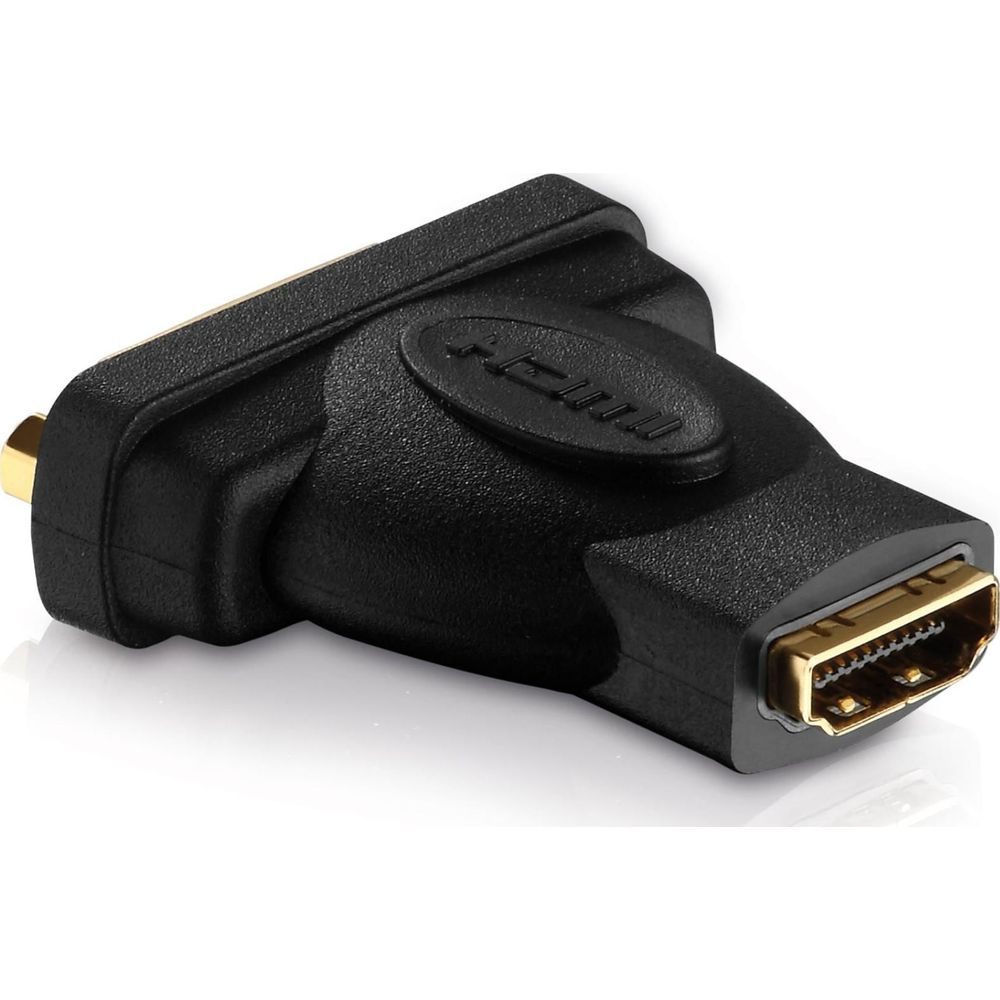 Adattatore HDMI a DVI nero con connettori dorati e logo HDMI.