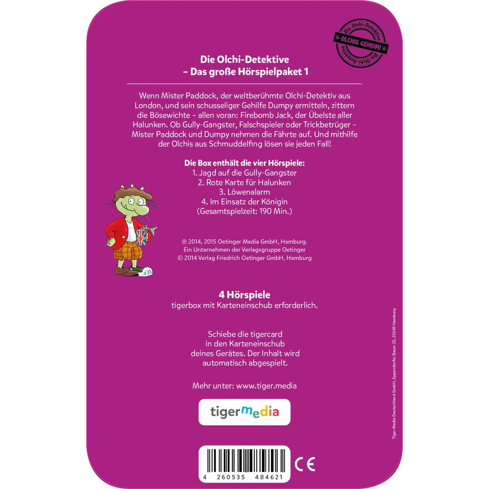 Die Olchi-Detektive Hörspielpaket 1 Box mit Detektiv und Infos zu 4 Hörspielen.