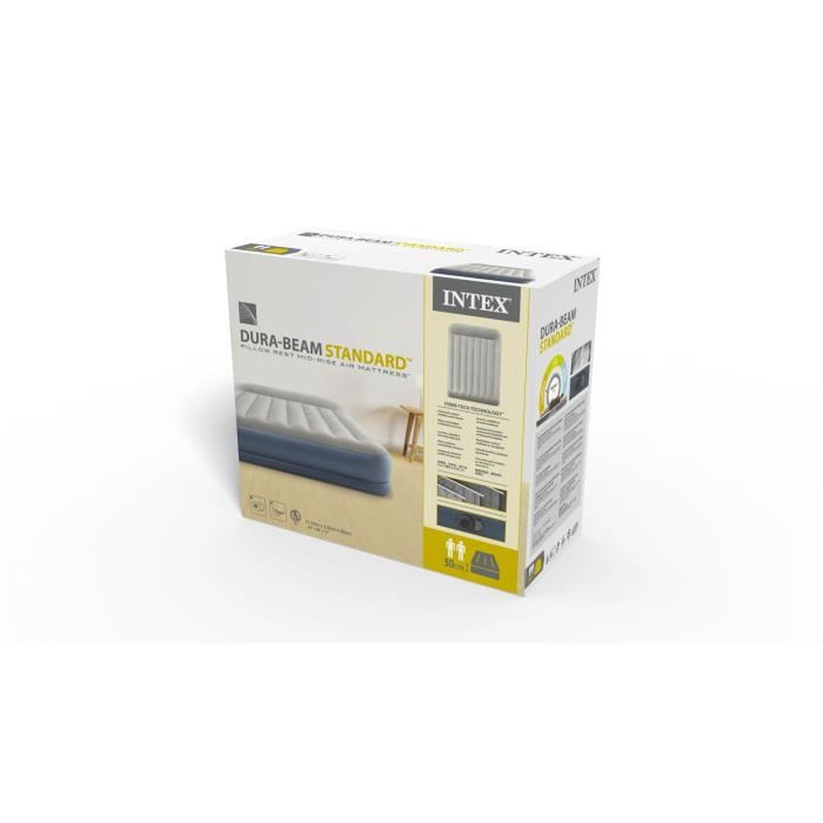 Caja de colchón de aire Intex Dura-Beam Standard con detalles del producto.