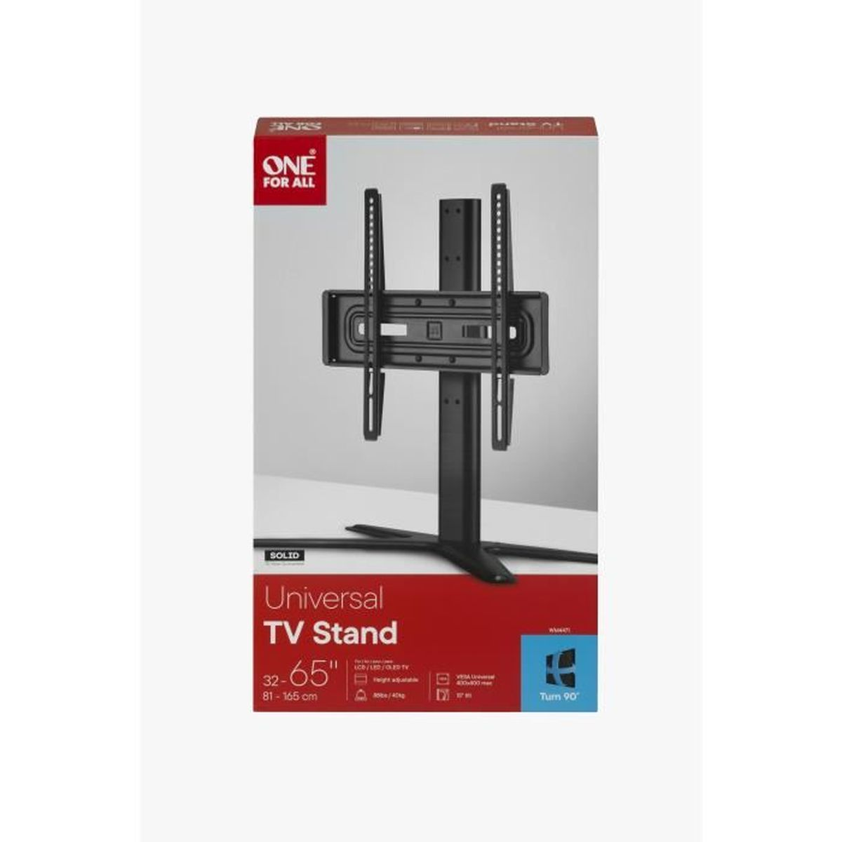 Ein schwarzer Universal-TV-Ständer für 32-65-Zoll-Fernseher.