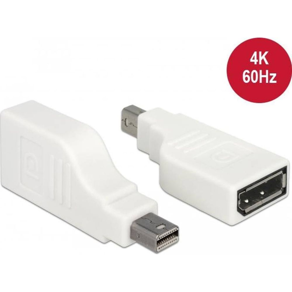 Due adattatori bianchi con spina e presa Mini DisplayPort.