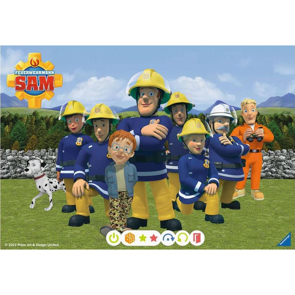 Vigili del fuoco Sam e squadra fuori con cane.
