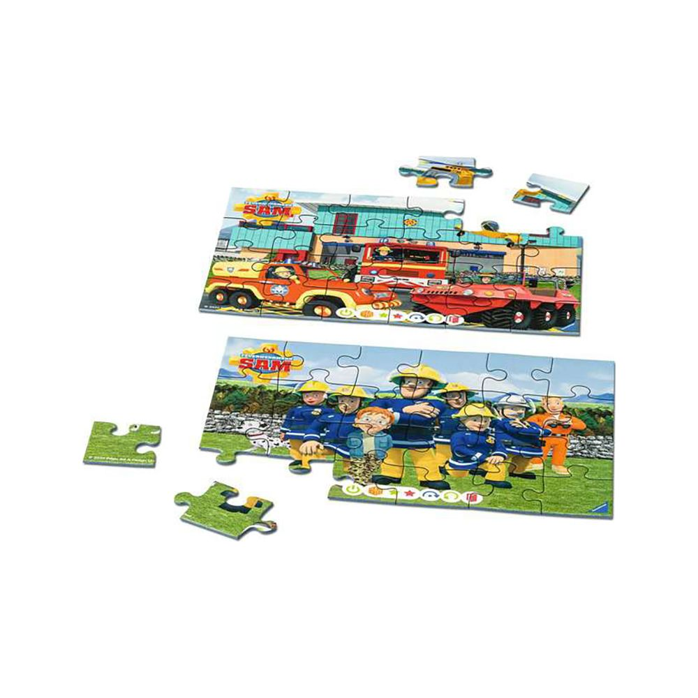 Puzzle con personaggi e veicoli di Sam il pompiere, pezzi mancanti.
