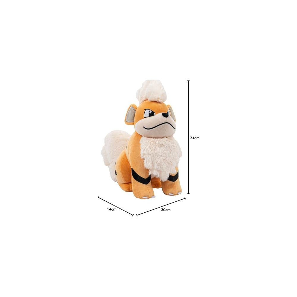 Ein orangefarbener Plüschhund mit weißen Akzenten und schwarzen Streifen.