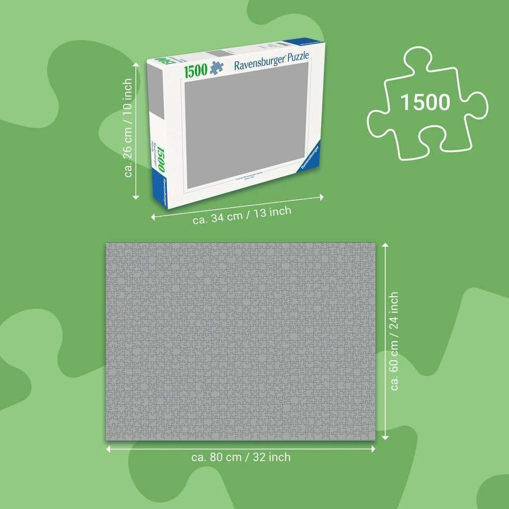 Un puzzle Ravensburger de 1500 pièces, 80x60cm. Taille boîte 34x26cm.