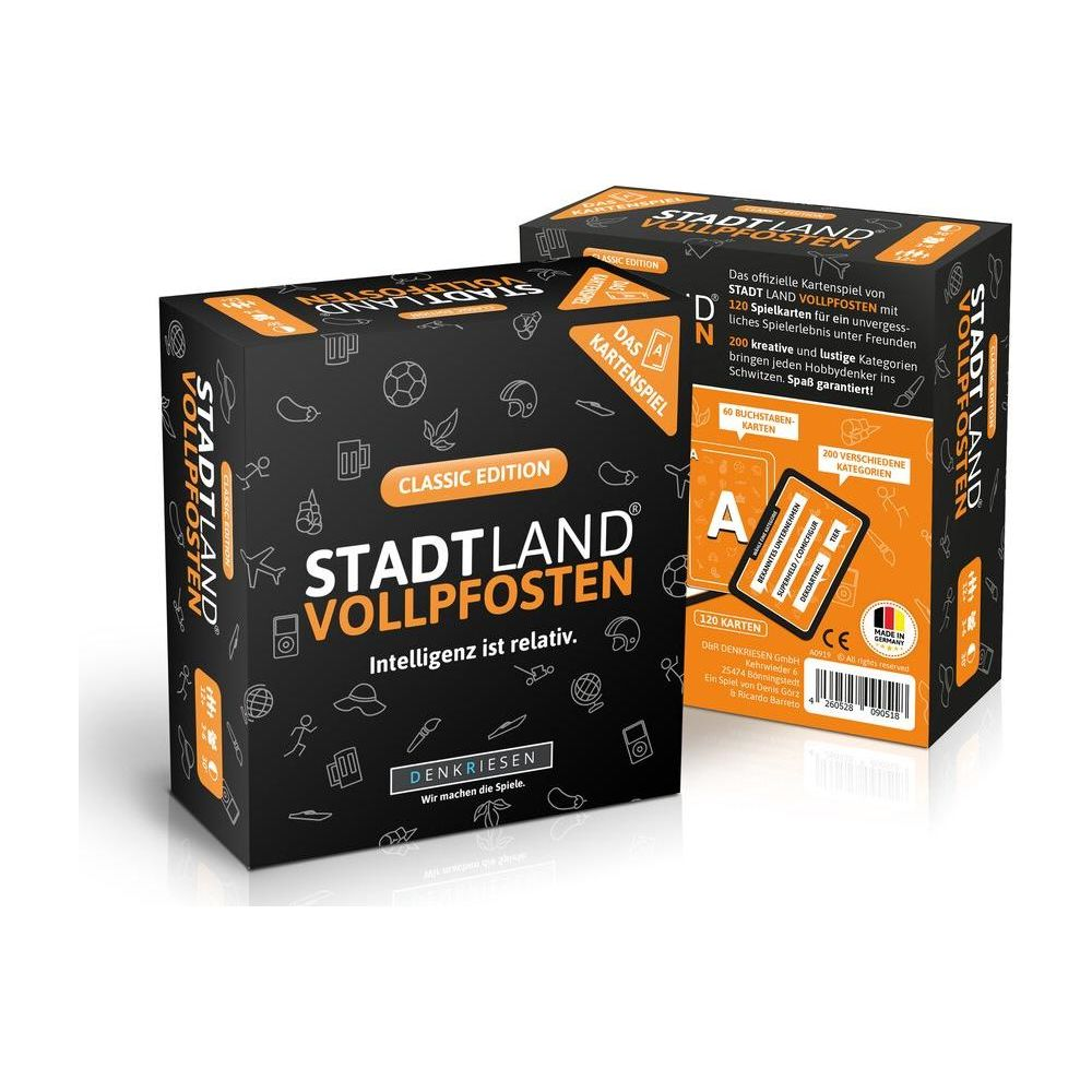 Deux boîtes de jeu Stadt Land Vollpfosten, Classic Edition, avec des icônes.